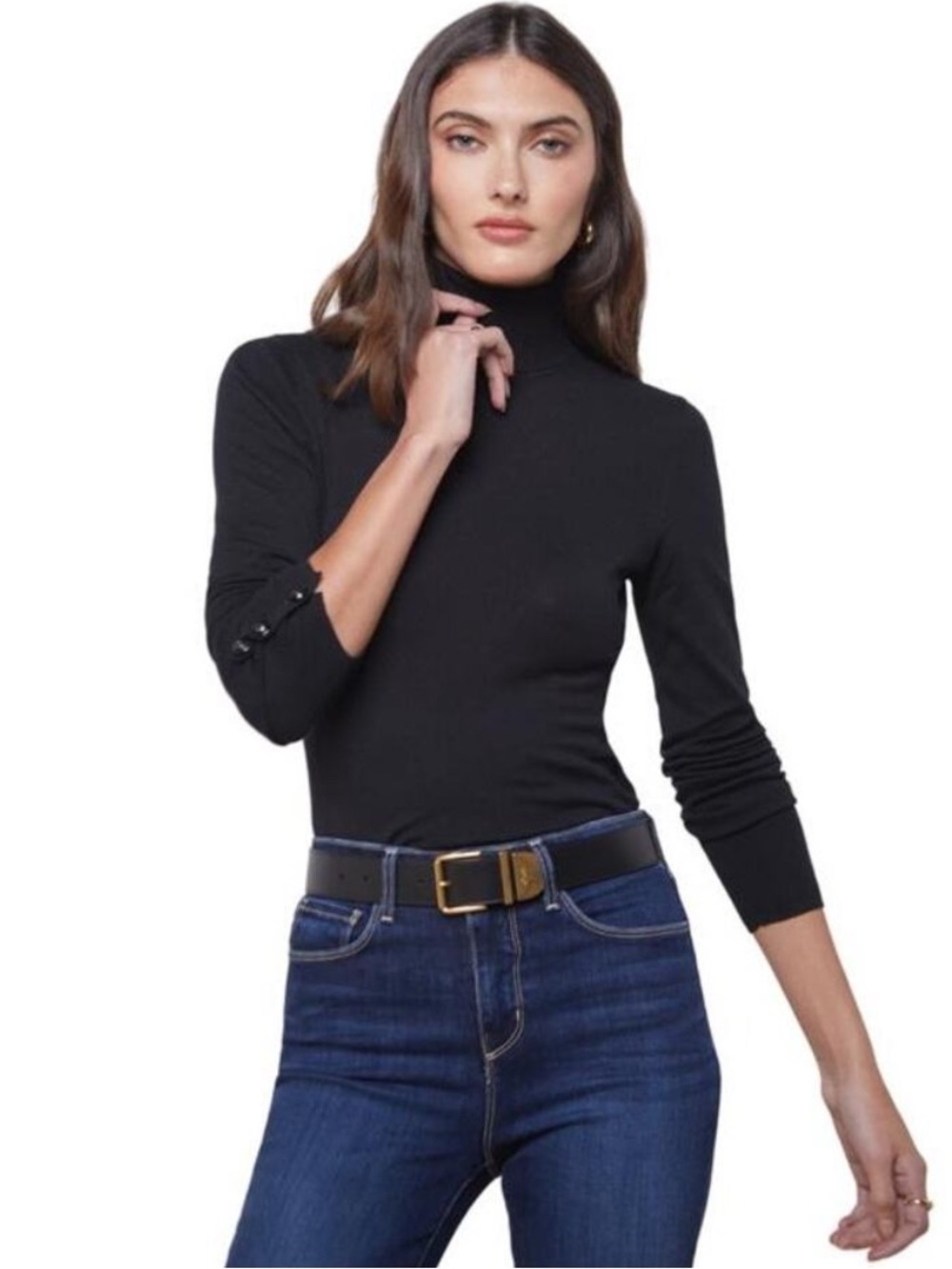 L’Agence Floral Turtleneck Sweater Charcoal Gray Cotton Silk Size XS